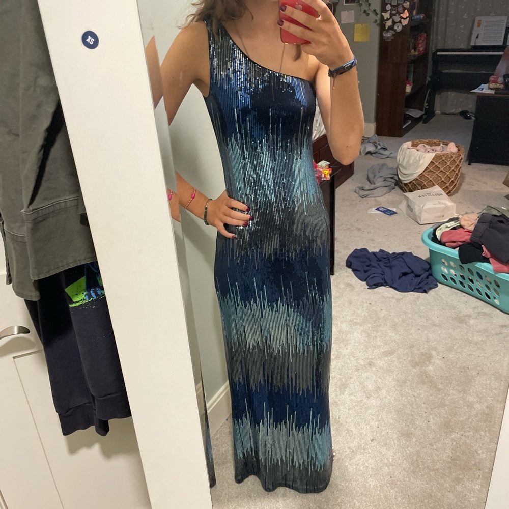 As U Wish One-Shoulder Blue and Black Dress